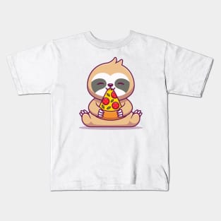 Cute Sloth Eating Pizza Kids T-Shirt